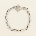 Silver oval link bracelet with box clasp and oval connector ring