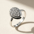 Teardrop druzy ring with silver glitter stone and silver band