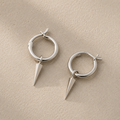 Silver spike hoop earrings with pointed drop charm