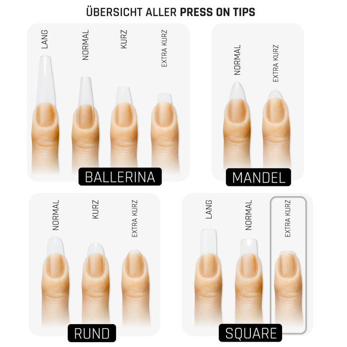 Square extra kurz · Clear · Press On Tips