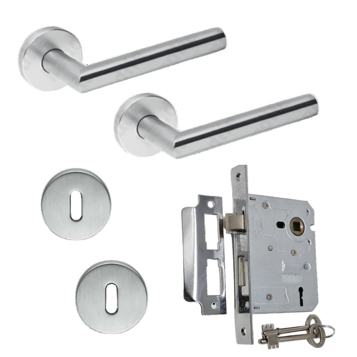 Stainless Steel Tubular Door Handle on Rose with SABS approved Two Lever Lock