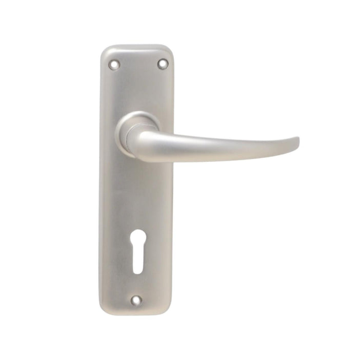 Standard Lever Door Handle on Plate with Two Lever Lock - Satin Chrome door handles on plate