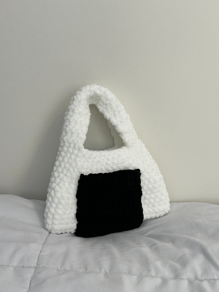The Onigiri Bag - Crochet Fluffy Cloud Bag (with front and back pockets)