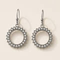 Silver-tone crystal drop earrings with round halo and dangling hoop closure