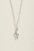 Silver treble clef pendant necklace with polished treble clef charm