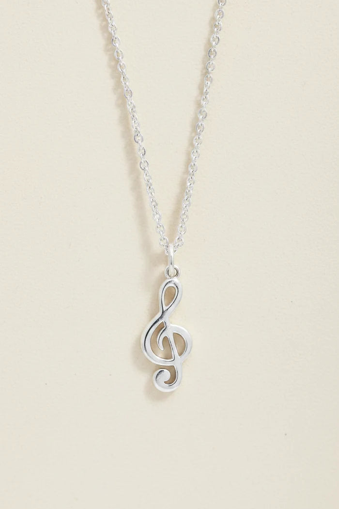 Silver treble clef pendant necklace with polished treble clef charm