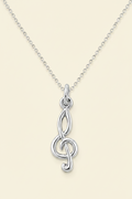 Silver-tone treble clef pendant on link chain with three interlocking loops