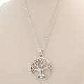 Silver tree of life necklace with round tree pendant on link chain