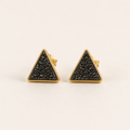 Triangle druzy stud earrings, black crystal triangle with gold-tone border