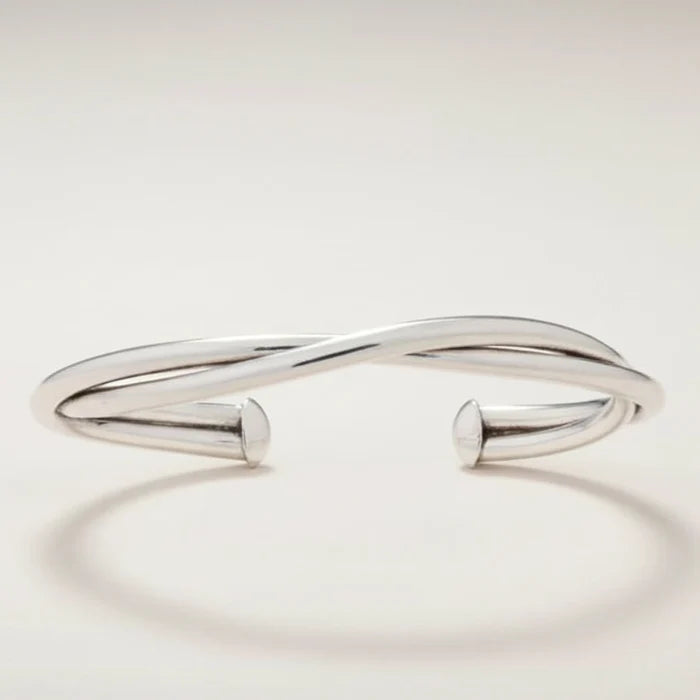 Silver twisted tube hammered cuff bracelet with open ends