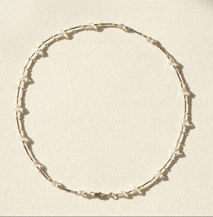 Two-tone crystal choker, round loop of clear and dark faceted beads on chain