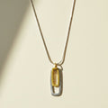Two-tone rectangular pendant necklace: gold and silver double rectangle links