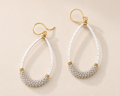 Two-tone silver beaded teardrop earrings with gold-tone hooks and hammered top.