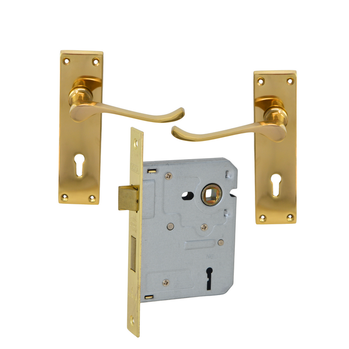 Victorian Handle on Backplate with Two Lever Lock door handles on plate