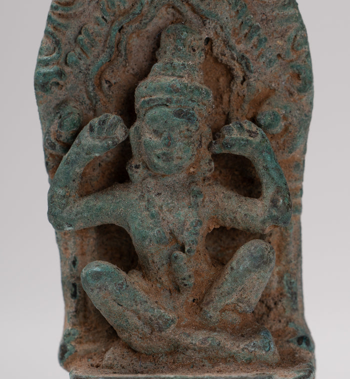 Vishnu Statue - Antique Khmer Style Bronze Seated 'Hear No Evil' Statue - 7.5cm / 3"