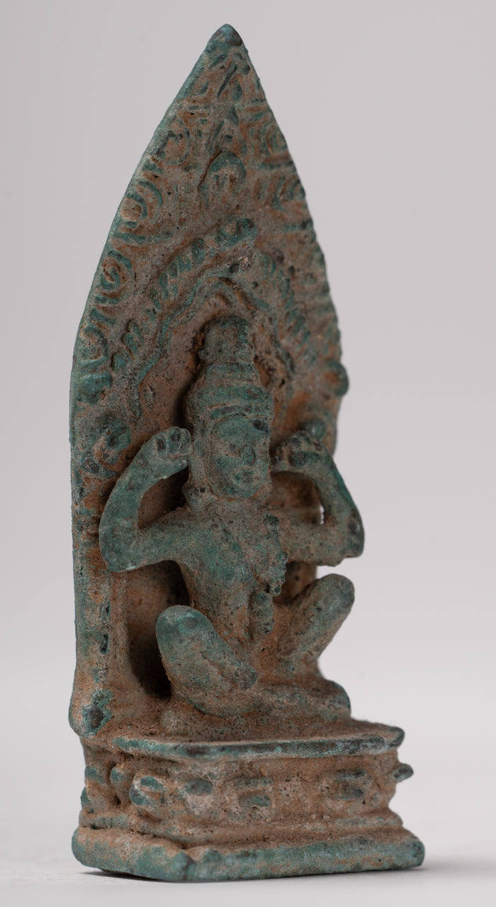Vishnu Statue - Antique Khmer Style Bronze Seated 'Hear No Evil' Statue - 7.5cm / 3"