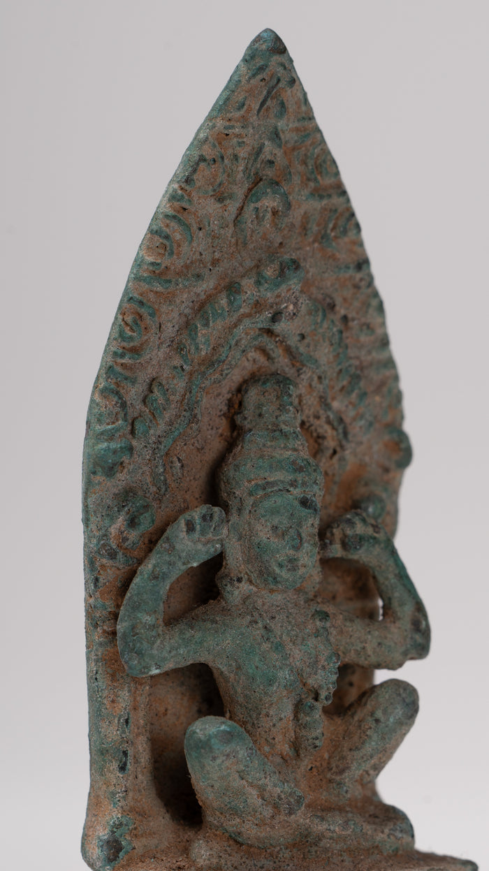 Vishnu Statue - Antique Khmer Style Bronze Seated 'Hear No Evil' Statue - 7.5cm / 3"