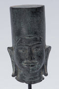 Vishnu Statue - Antique Phnom Da Style Mounted Bronze Khmer Vishnu Head - 19cm/8"