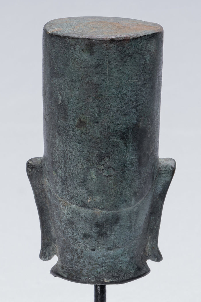 Vishnu Statue - Antique Phnom Da Style Mounted Bronze Khmer Vishnu Head - 19cm/8"