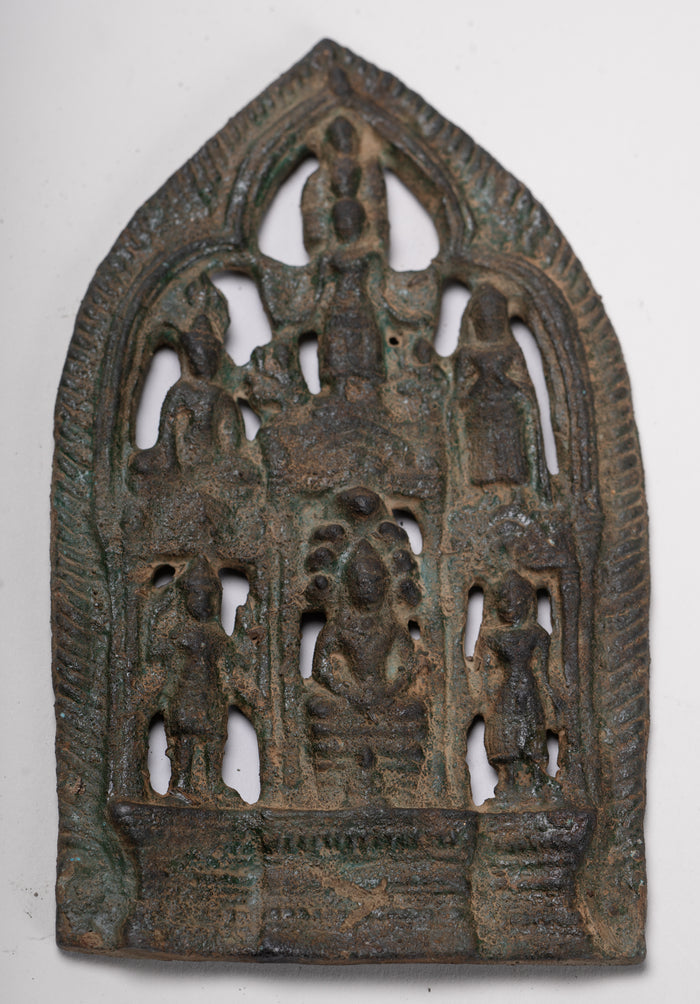 Votive Panel - Antique Khmer Style Bronze Naga Buddha Votive Panel - 15cm/6"