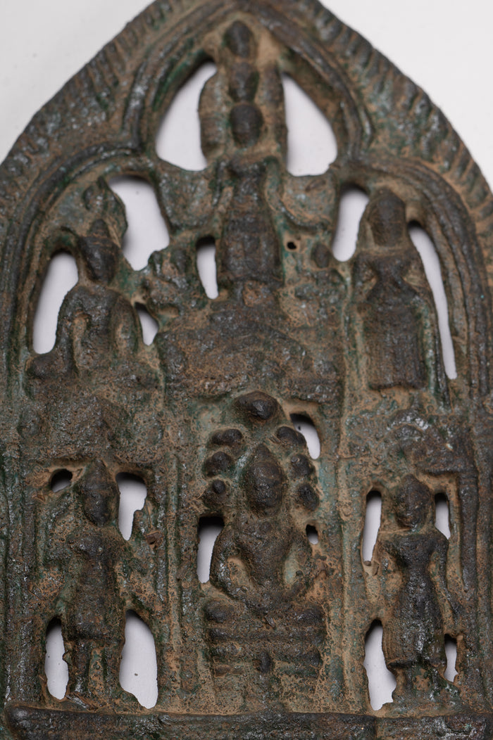 Votive Panel - Antique Khmer Style Bronze Naga Buddha Votive Panel - 15cm/6"
