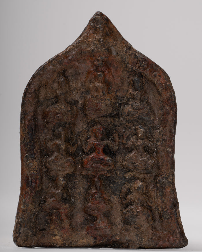 Votive Panel - Antique Khmer Style Bronze Vishnu Votive Panel - 8cm/3"