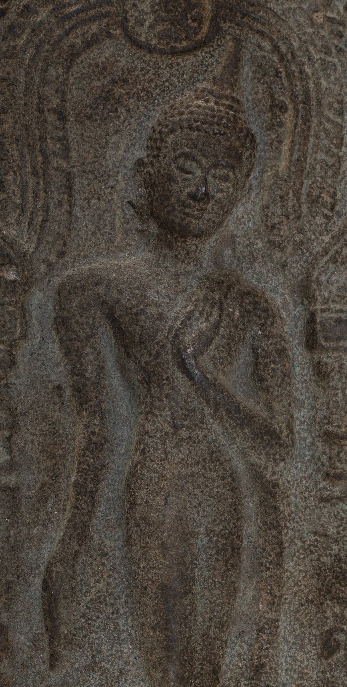 Votive Panel - Antique Thai Style Bronze Walking Buddha Votive Panel - 16cm/6"