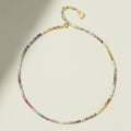 Beaded gemstone choker necklace with multicolor round beads and lobster clasp
