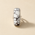 Wild horse jasper ring with white stone and dark brown veining in silver bezel