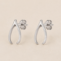 Silver teardrop wishbone stud earrings with butterfly back posts